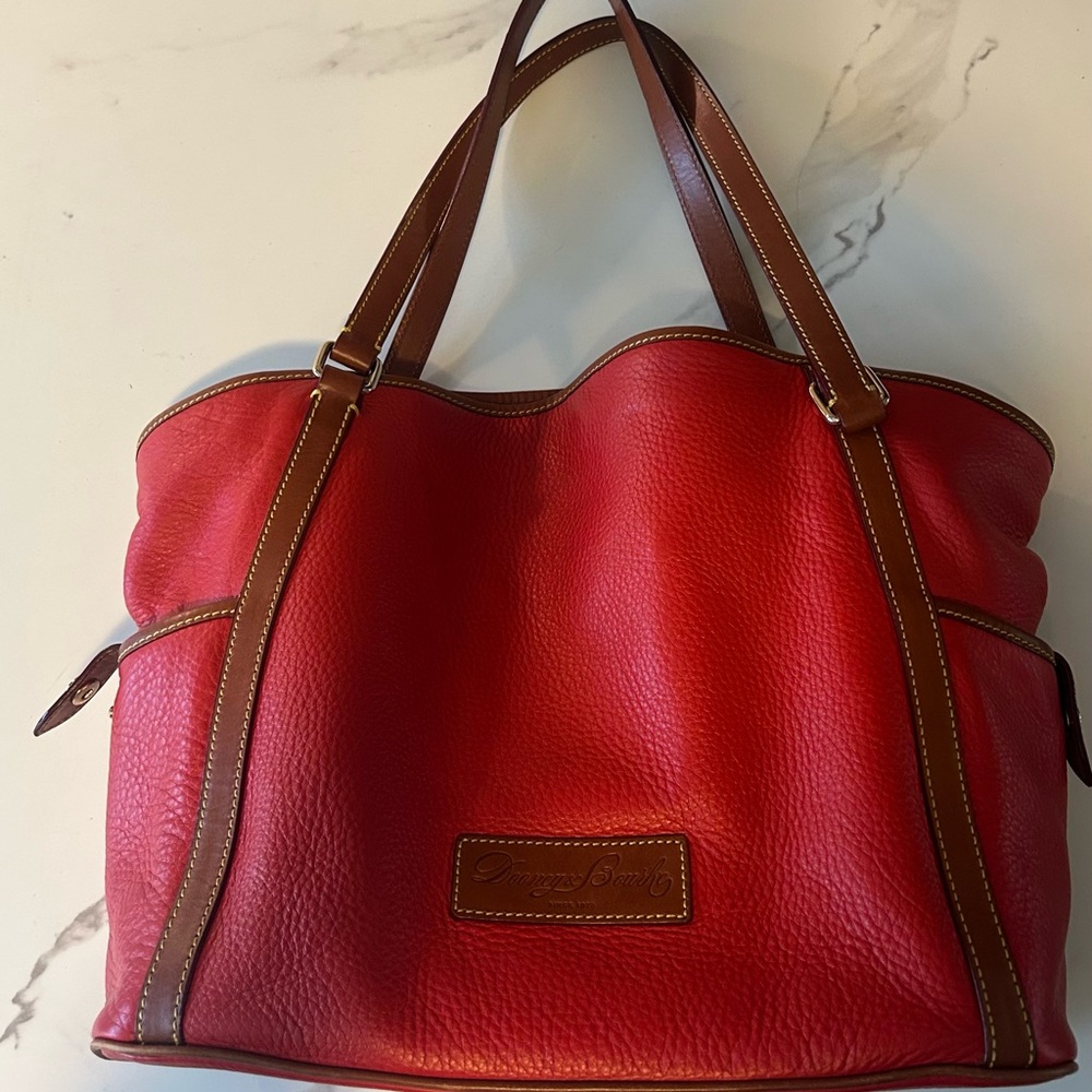 Dooney & Bourke Red and Brown Pebble Leather Tote with Free Red Wallet